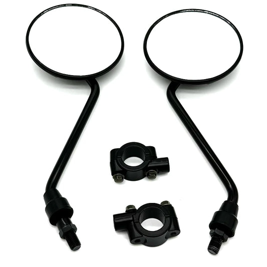 1 Pair Universal Rounded Side Rearview Mirrors – Motorcycle & Scooter with Mount Clamp (10mm & 8mm)