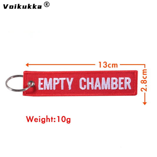Voikukka "EMPTY CHAMBER" Embroidery Keychain – Red Rectangle Pendant Tag Souvenir
