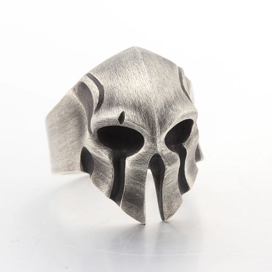 Men’s Spartan Warrior Skull Knight Helmet Mask Ring – Biker Style in 925 Sterling Silver