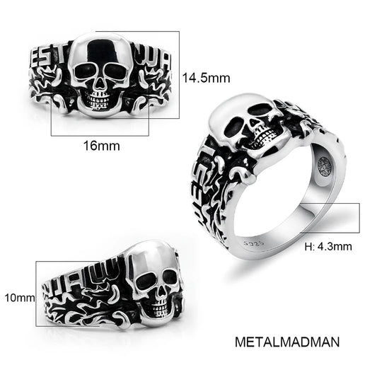 Halloween 925 Sterling Silver Skull Ring – Thai Silver Biker Jewelry for Men
