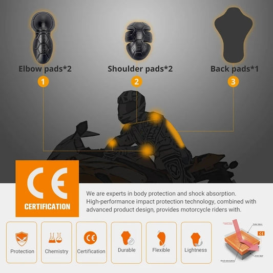 CR-11 Motorcycle Jacket Insert Protective Gear – CE Back, Shoulder, Elbow &amp; Knee Armor Pads