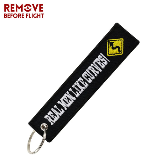 "Real Men Like Curves" Embroidered Keychain – Motorcycle &amp; Car Key Ring for Riders