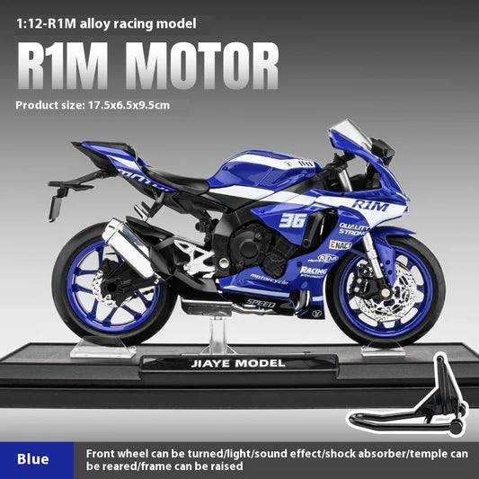 1/12 Yamaha R1M Diecast Motorcycle Model – Alloy Simulation Toy with Shock Absorption