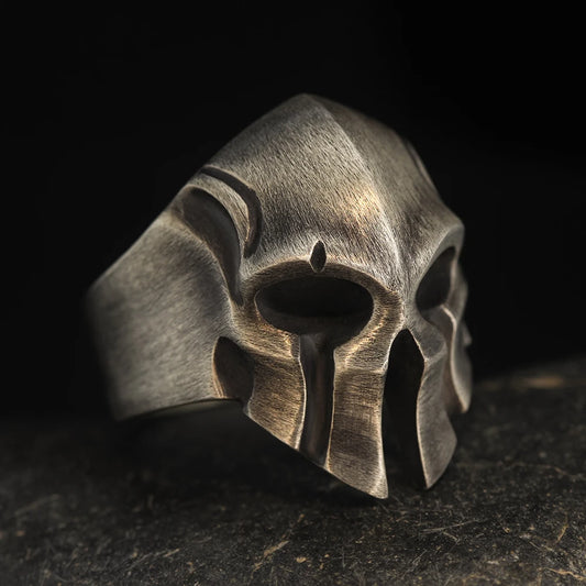Men’s Spartan Warrior Skull Knight Helmet Mask Ring – Biker Style in 925 Sterling Silver