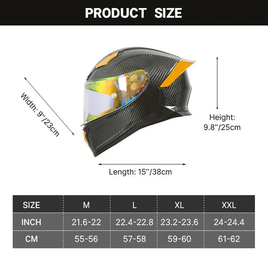 Aurora Black Carbon Fiber Forging Pattern Full-Face Motorcycle Helmet – DOT &amp; ECE Certified for Men