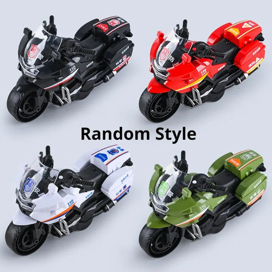 Inertia Police Motorcycle Toy Car – Push &amp; Go Fire Rescue Vehicle for Kids
