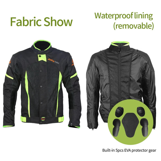 Summer Style Motorcycle Jacket – Reflective Riding Coat with 5 Protective Pads &amp; Waterproof Liner (JK-37)