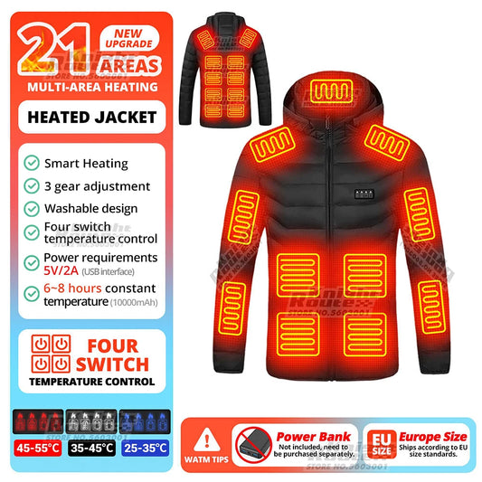 21-Zone Heated Motorcycle Jacket – USB Electric Thermal Coat for Men &amp; Women