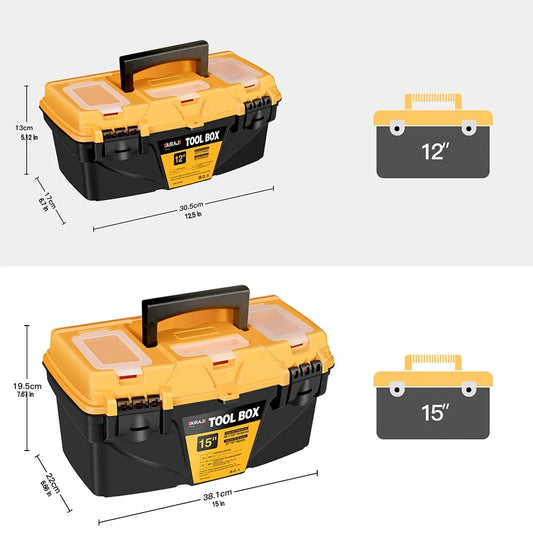 AIRAJ 12/15 Inch Hardware Toolbox – Thick Plastic Combination Suitcase for Electricians &amp; Carpenters