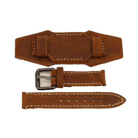 24mm Genuine Leather Watchband – Vintage Punk Wide Strap for Men