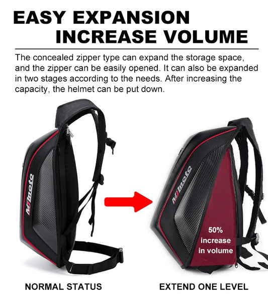 Carbon Fiber Motorcycle Helmet Backpack – Expandable Waterproof Hard Shell Riding Bag