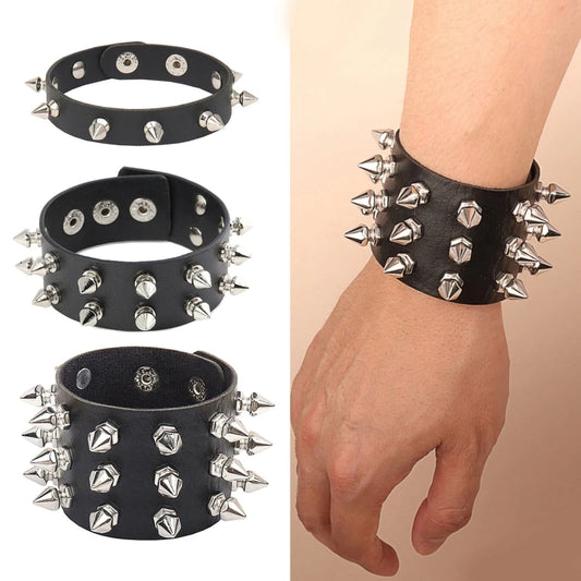 2024 PU Leather Studded Bracelet – Punk Spike Rivet Choker &amp; Wrist Cuff Bangle