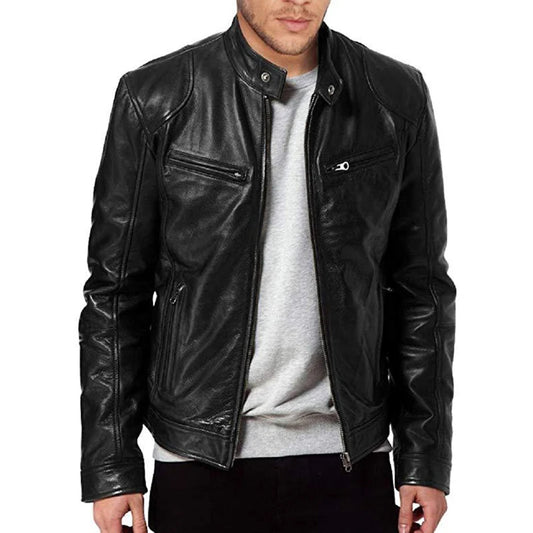 2024 Men’s Slim Fit PU Leather Motorcycle Jacket – Casual Fashion Lapel Coat for Autumn