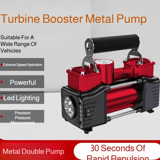 12V Dual Cylinder Portable Air Pump – High-Pressure Tire Inflator for Cars &amp; Motorcycles