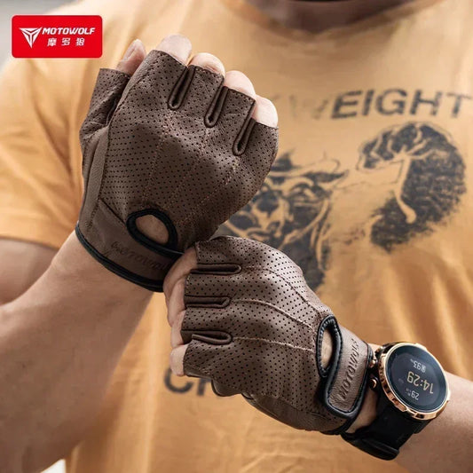 Motorcycle Gloves Men Half Finger – Summer Breathable Leather Biker Gloves