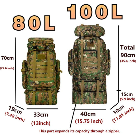 80L/100L Tactical Mountaineering Backpack – Large Capacity Outdoor Hiking &amp; Camping Rucksack