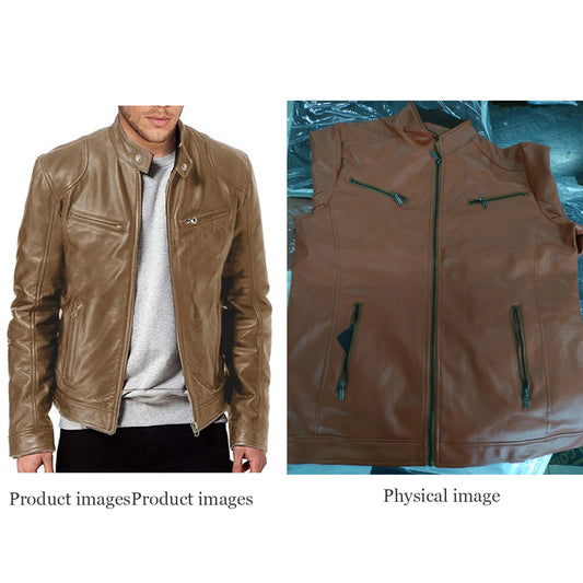 2024 Men’s Slim Fit PU Leather Motorcycle Jacket – Casual Fashion Lapel Coat for Autumn