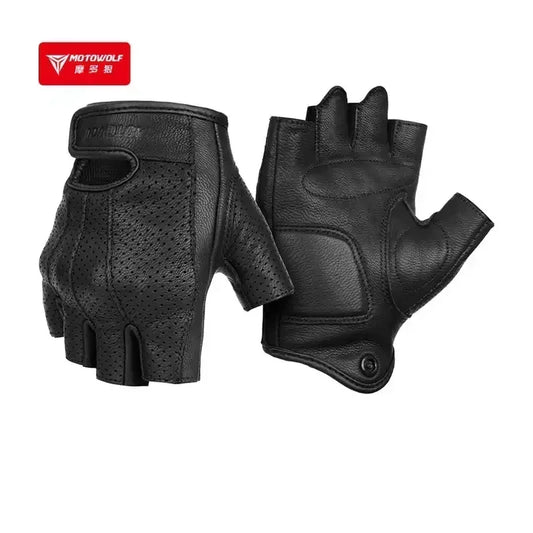 Motorcycle Gloves Men Half Finger – Summer Breathable Leather Biker Gloves