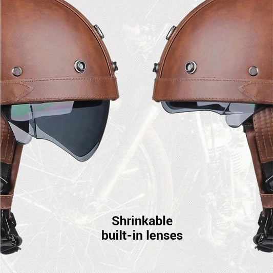 Motorcycle Helmet Retro PU Four-Season Fashion Half Helmet – For Men &amp; Women