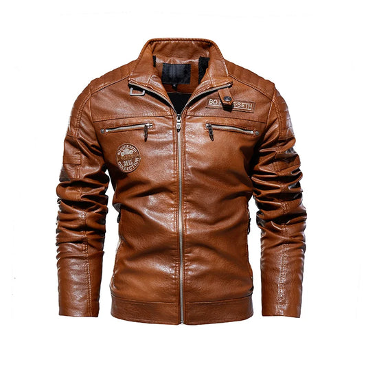 2023 Men’s Winter Faux Leather Motorcycle Jacket – Slim Fit with Removable Fur Collar &amp; Fleece Lining