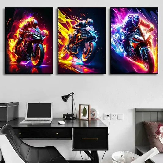 Punk Girl Motorbike Racing Canvas Poster – Modern Motorcycle Rider Wall Art for Home Decor