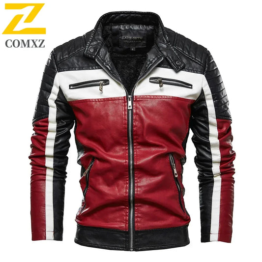 Men's Yellow PU Leather Biker Jacket – Slim Fit Patchwork Moto Coat with Fur Lining