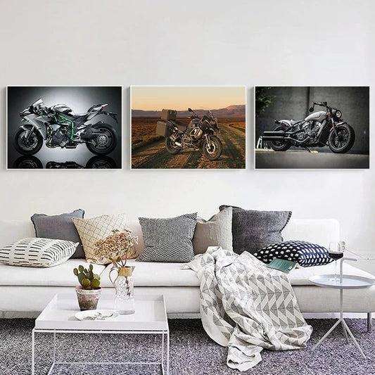 Motorcycle Performance Race Series Canvas Posters – Cool Locomotive Wall Art for Home Decor