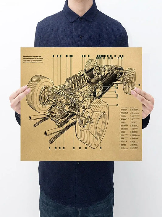 WINMIR Vintage British Motorcycle Diagram Poster – Retro Kraft Paper Wall Art for Home &amp; Bar Decor