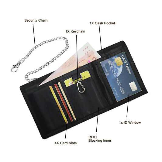 Men’s Anti-Theft Chain Zipper Wallet – Compact Tri-Fold Travel &amp; Sports Wallet for Teens