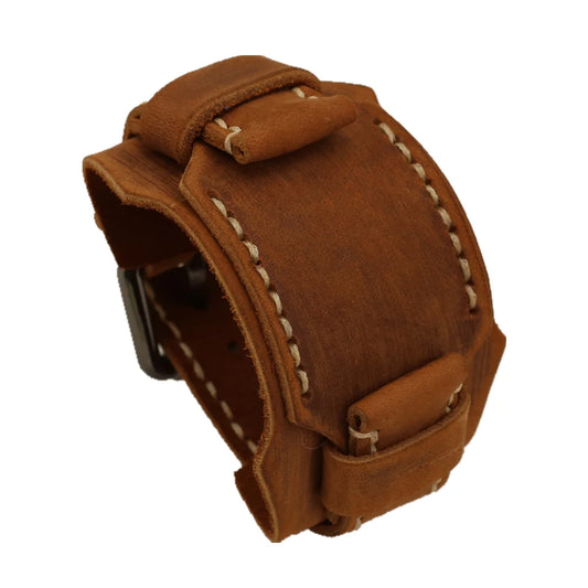24mm Genuine Leather Watchband – Vintage Punk Wide Strap for Men