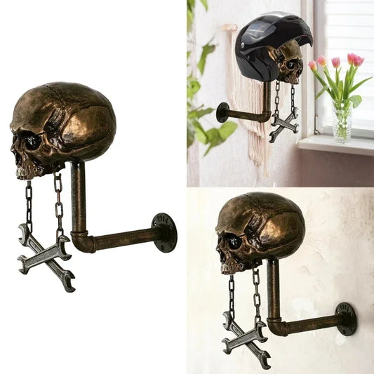 Skull Wall-Mounted Helmet Holder – Decorative Helmet Rack Stand for Coats &amp; Indoor Display