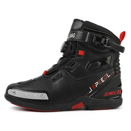 2024 Men’s Leather Motorcycle Racing Boots – Breathable, Anti-Slip Ankle-Length Riding Shoes