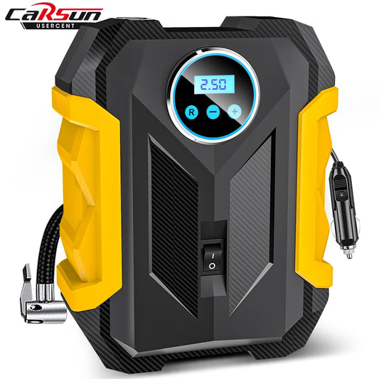 CARSUN Portable Digital Air Compressor – Tire Inflator Pump with LED Light for Car &amp; Motorcycle