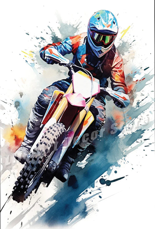 Watercolor Dirt Bike Motocross Canvas Poster – Artistic Motorcycle Wall Art for Room &amp; Home Decor