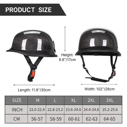 Forged Carbon Fiber German-Style Motorcycle Helmet – Vintage Cruise Half Helmet for Men