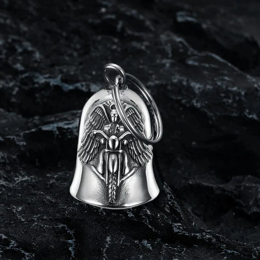 Angel Wings Motorcycle Bell Pendant Keychain – Punk Rock Amulet for Riders