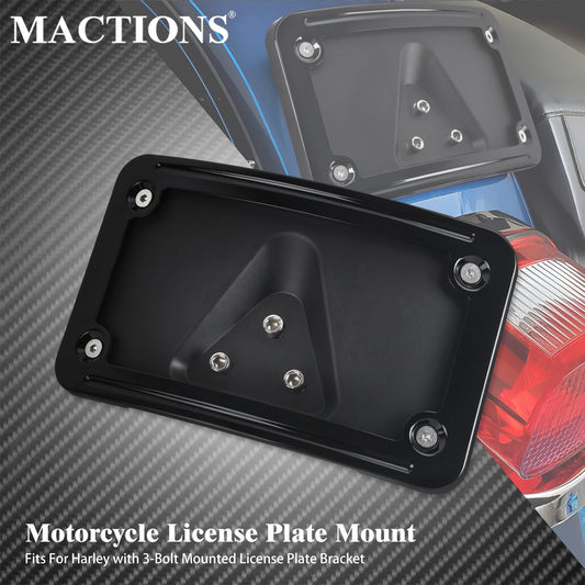 Motorcycle ABS Curved Laydown License Plate Holder – 3-Hole Mount for Harley Sportster, Dyna, Softail