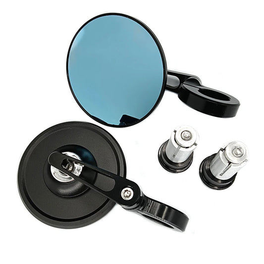 Universal Look Motorcycle Rear View Mirrors – Round 7/8" Handlebar End, 2 Pieces/Pair