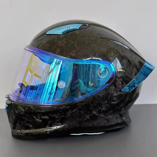 Aurora Black Carbon Fiber Forging Pattern Full-Face Motorcycle Helmet – DOT &amp; ECE Certified for Men