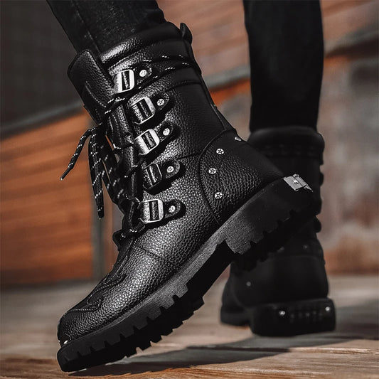 Four-Season High-Top Motorcycle Boots – Outdoor Protective Riding Shoes for Men