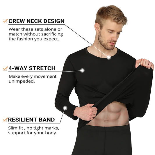 HEROBIKER Men’s Thermal Underwear Set – Fleece-Lined Base Layer for Motorcycle &amp; Winter Sports