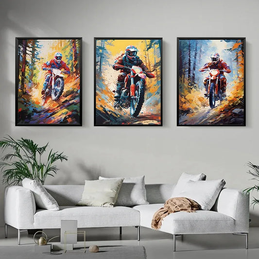 Dirt Bike Sport Poster Prints – Colorful Motocross Canvas Wall Art for Boys' Room &amp; Home Decor