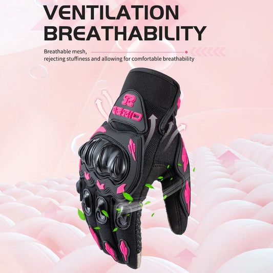 Summer Lady Pink Motorcycle Gloves – Breathable &amp; Touchscreen-Ready Riding Gear