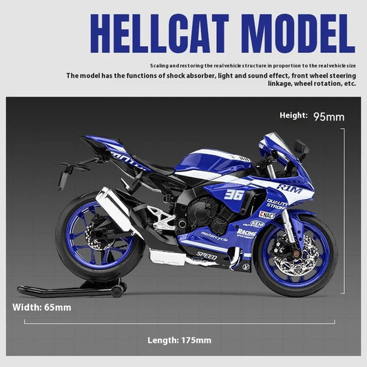 1/12 Yamaha R1M Diecast Motorcycle Model – Alloy Simulation Toy with Shock Absorption
