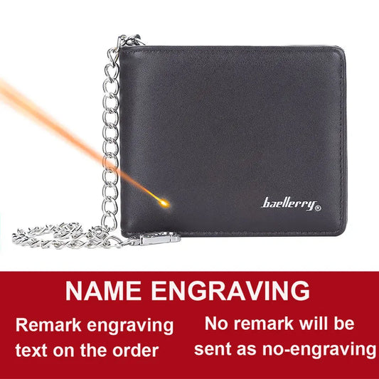 Baellerry Custom Name Wallet – Men’s Short Card Holder with Photo Slot &amp; Chain