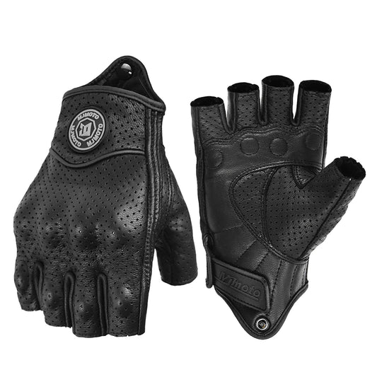 MJMOTO Retro Leather Half Finger Motorcycle Gloves – Touchscreen &amp; Hard Shell Protection