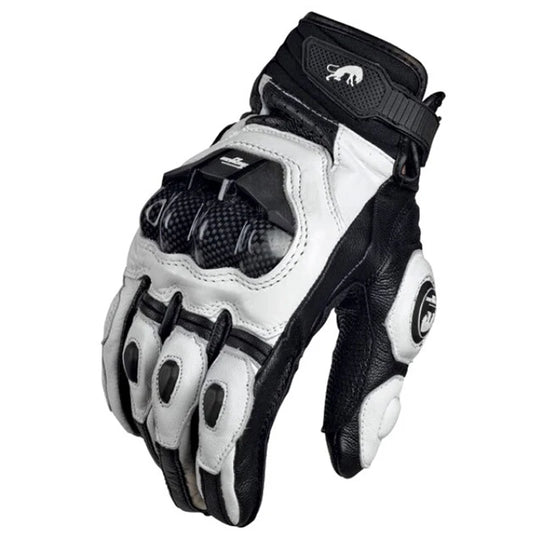 Driving Black &amp; White Motorcycle Gloves – Genuine Leather Racing Gloves
