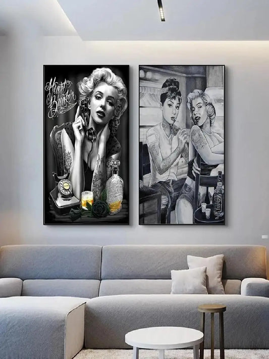 Chicano Culture Knight &amp; Motorcycle Canvas Poster – Black &amp; White Graffiti Tattoo Wall Art for Living Room Decor