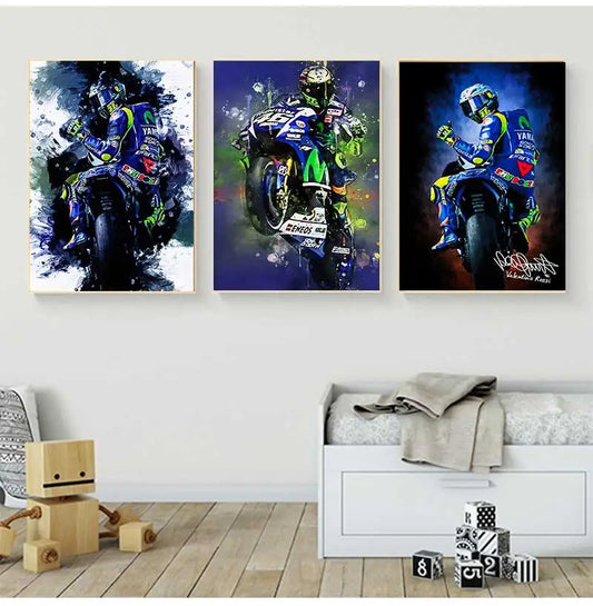 Watercolor Motorcycle Racer Valentino Rossi Canvas Poster – HD Wall Art for Home &amp; Room Decor