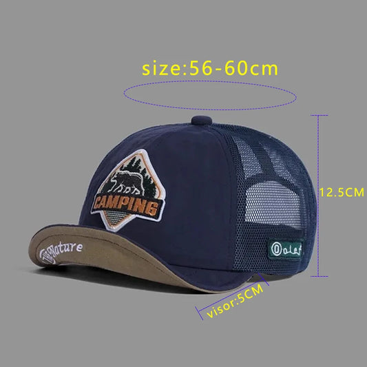 Big Size Short Visor Baseball Cap – Breathable Mesh Trucker Hat for Men